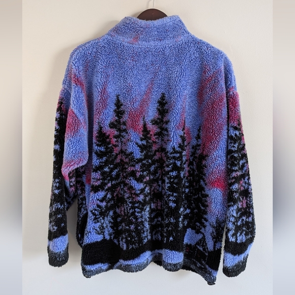 Caribou Crossings Alaska Fleece Jacket, Northern Lights Forest Scene, Size M - Picture 2 of 14
